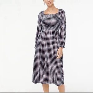 J Crew navy plaid flannel smocked square neck midi dress XXL prairie cottagecore